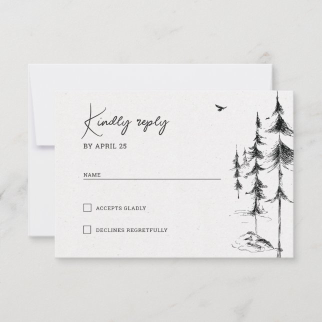 RSVP dibujado por la mano de los bosques de montañ (Anverso)
