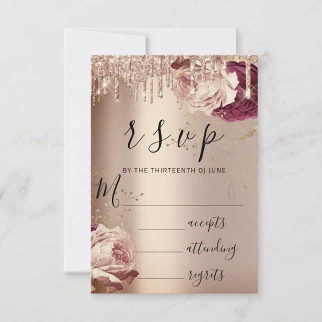 RSVP Drips Boda Florales Marsala Rosa (Anverso)
