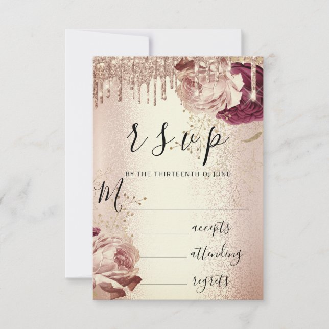 RSVP Drips Boda Florales Rosa Burdeos Marsala (Anverso)