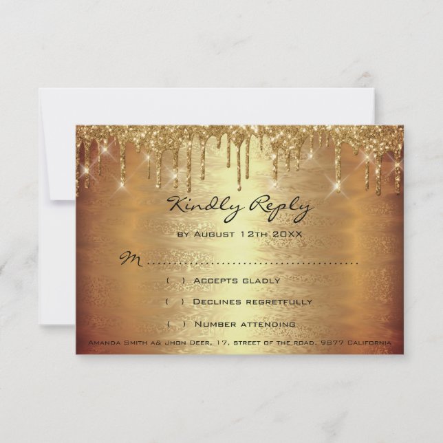 RSVP Drips de Oro Brillo Boda Novia Fiesta (Anverso)