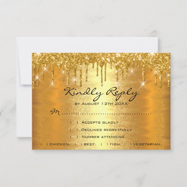 RSVP Drips Gold Spark Boda Aniversario de bodas Nu (Anverso)