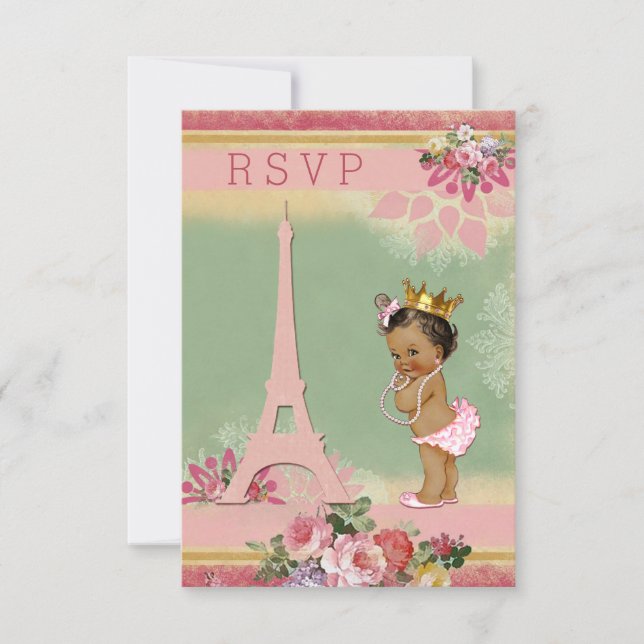 RSVP Eiffel Tower Ethnic Princess Baby Shower (Anverso)