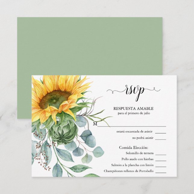 RSVP Elección de Comida Girasoles Rústicos (Anverso / Reverso)