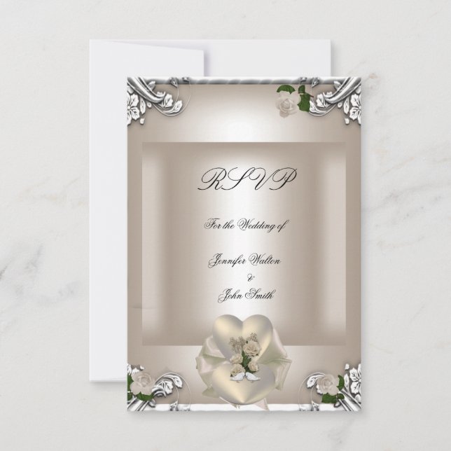 RSVP Elegant Wedding Crema Rosa Plata Blanco (Anverso)