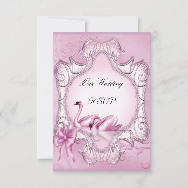 RSVP Elegant Wedding Pink Swans Heart (Anverso)