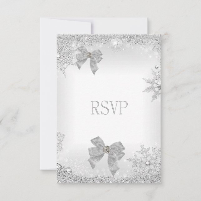 RSVP Elegant Wedding Purpurina Silver White Bow Se (Anverso)