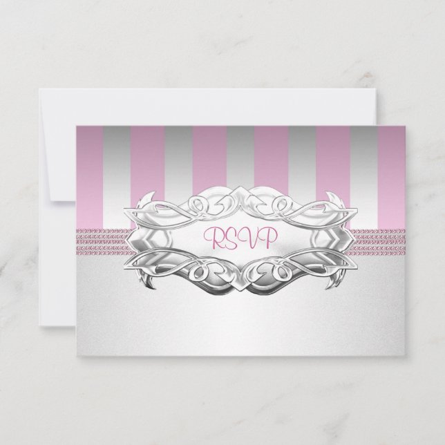 RSVP Elegant White Pink Stripe Pearl Cumpleaños 2 (Anverso)