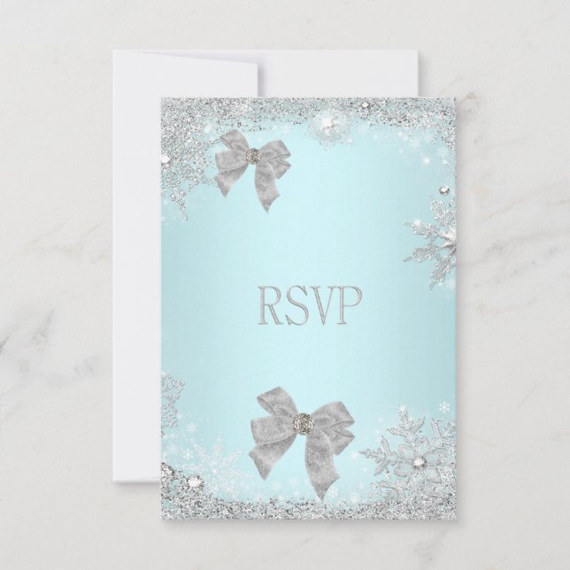 RSVP Elegante Boda Azul Teal Brillante Plata Blanc (Anverso)