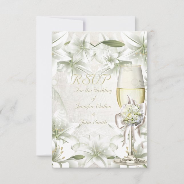 RSVP Elegante Boda Blanco Beige Verde Champán (Anverso)