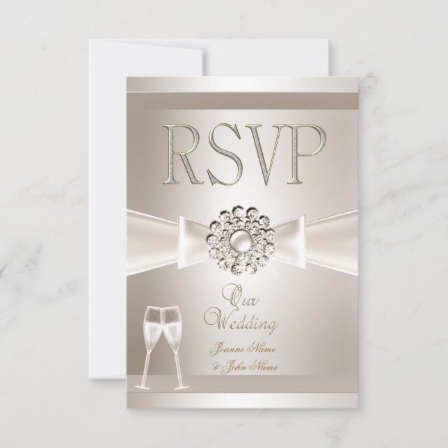 RSVP Elegante Boda Damask Crema Blanco Champán (Anverso)
