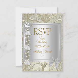 RSVP Elegante Boda Dorada Plata Dove Blanco Damasc