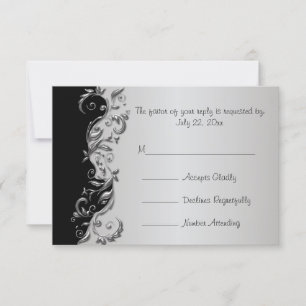 RSVP Elegante Boda floral negro y plateado