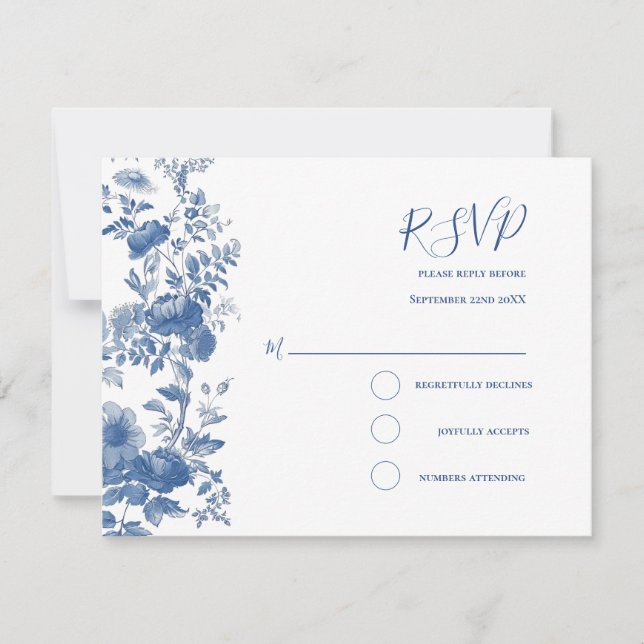 RSVP Elegante Boda francés Floral Blue (Anverso)