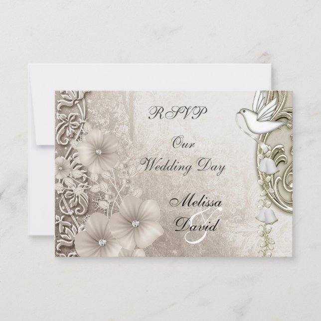 RSVP Elegante Boda Vintage Sepia White Dove (Anverso)