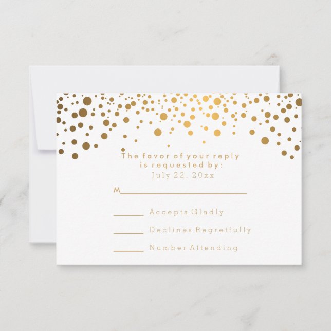 RSVP Elegante Confeti Dorado Boda Blanca (Anverso)