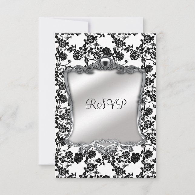 RSVP Elegante Cumpleaños 50 Aniversario Plata Negr (Anverso)