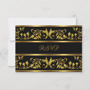 RSVP Elegante Cumpleaños con Flores Negras y Dorad