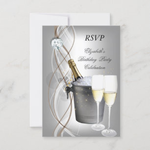 RSVP Elegante Cumpleaños Fiesta Champán Plata Oro