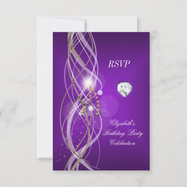 RSVP Elegante Fiesta de diamantes de color morado  (Anverso)