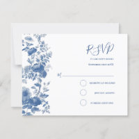 RSVP Elegante Floral Toile Francés Boda Azul