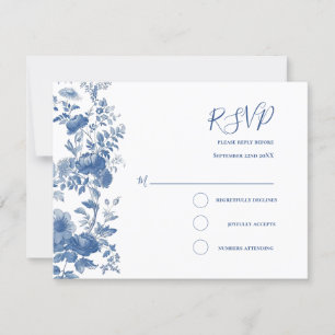 RSVP Elegante Floral Toile Francés Boda Azul