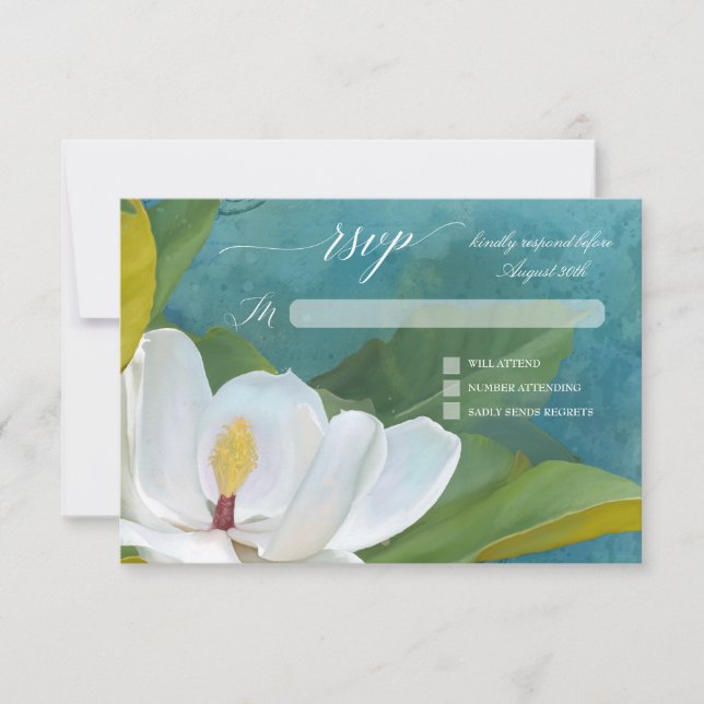 RSVP Elegante Magnolia Romántica Tipografía Floral (Anverso)