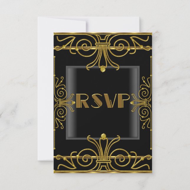 RSVP Elegante Negro Oro Art Déco 2 (Anverso)