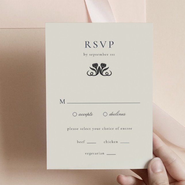 RSVP en blanco y negro con tarjeta de cierre para  (Black and White RSVP with meals enclosure card)