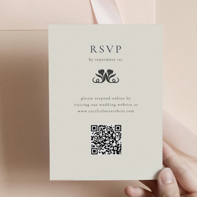 RSVP en blanco y negro con tarjeta de gabinete de  (Black and White RSVP with QR code Enclosure Card)