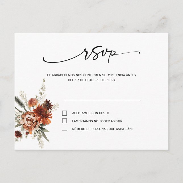 Rsvp en la postal española de boda (Anverso)