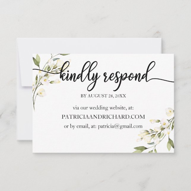 RSVP en línea para bodas floral crema blanco (Anverso)