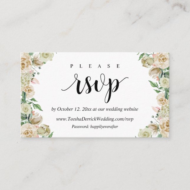 RSVP en línea, tarjeta de cierre Dusk Florals mode (Anverso)