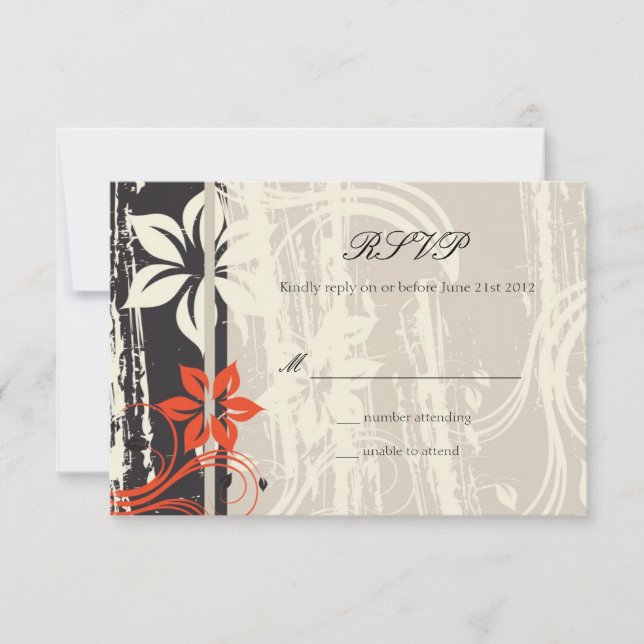 RSVP en negro de la boda de Swirl Rojo (Anverso)