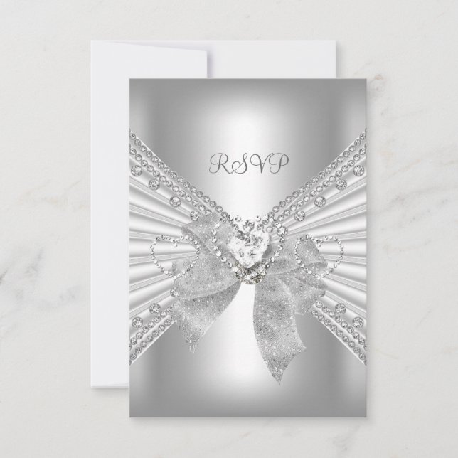 RSVP Engagement Diamond Heart White Silver Bow (Anverso)
