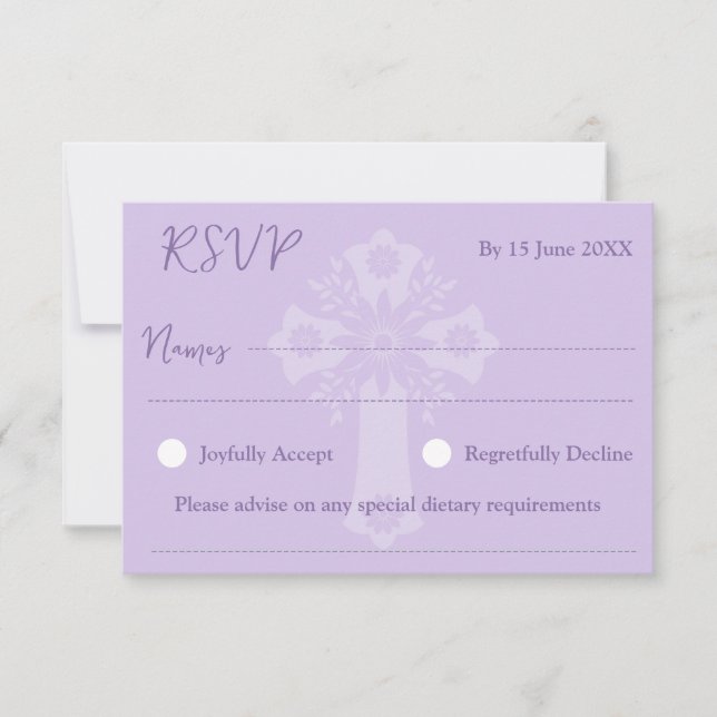 RSVP Estilo de tarjeta 1 Baptismo de cruz floral L (Anverso)