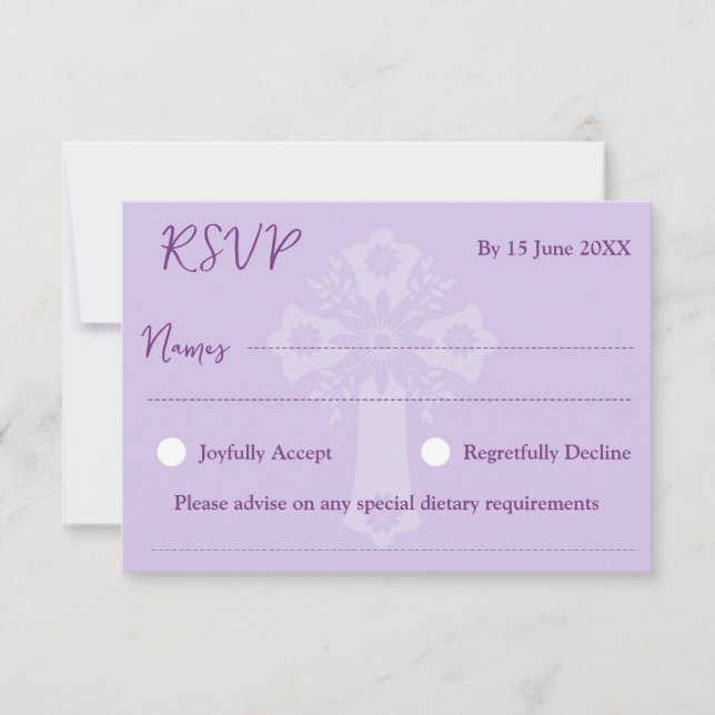 RSVP Estilo de tarjeta 1 Baptismo de cruz floral P (Anverso)
