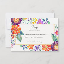 RSVP FIESTA con código QR Flores Folkart