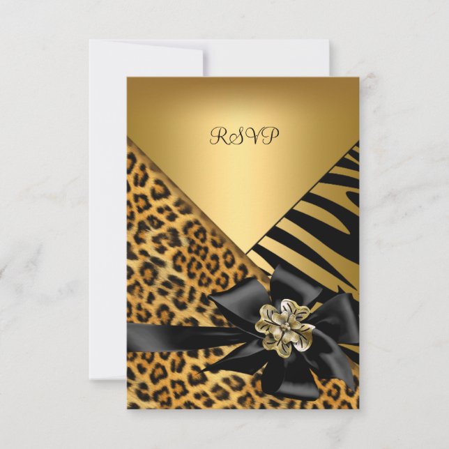 RSVP Fiesta de Cumpleaños Cebra Leopardo Oro Elega (Anverso)