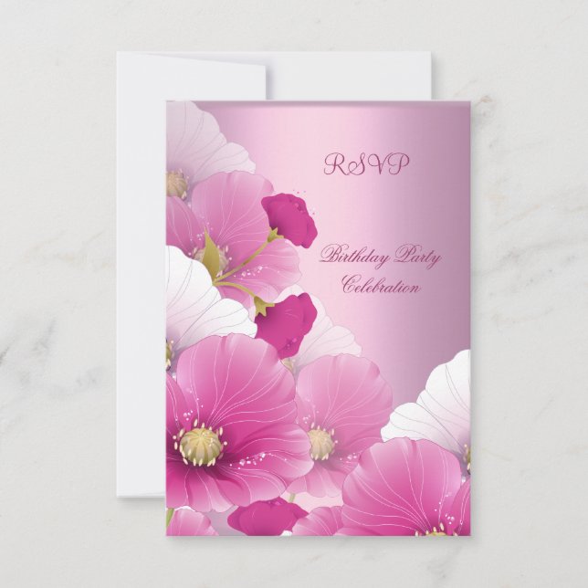 RSVP Fiesta de Cumpleaños Elegante Amapolas Rosada (Anverso)