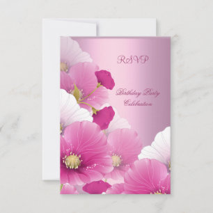 RSVP Fiesta de Cumpleaños Elegante Amapolas Rosada