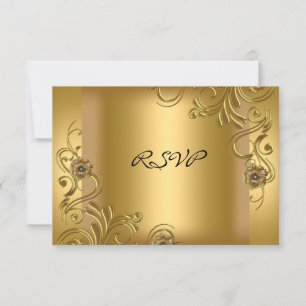 RSVP Fiesta de Cumpleaños Elegante Floral Dorado s
