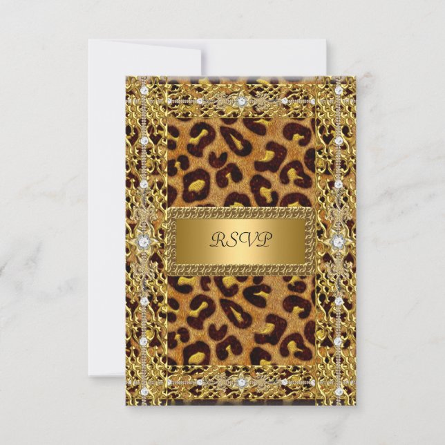 RSVP Fiesta de Cumpleaños Leopardo Negro Dorado Cu (Anverso)