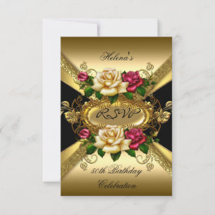 RSVP Fiesta de Cumpleaños Rosas Rojo Crema Dorado