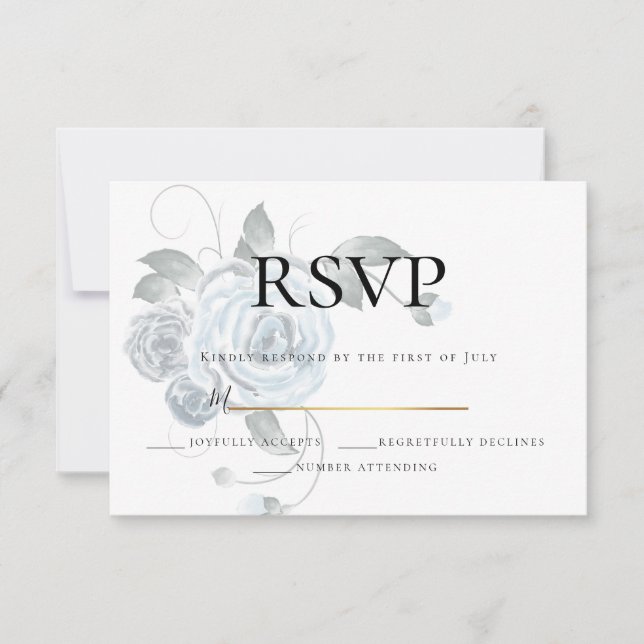 RSVP | Floral Acuarela Azul Polvo Boda (Anverso)