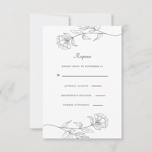 Rsvp floral blanca y negra moderna (Anverso)