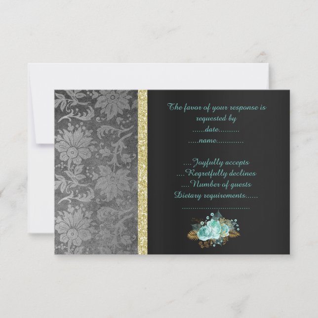 RSVP FLORAL DE AGUA MARINA PLATA NEGRA (Anverso)