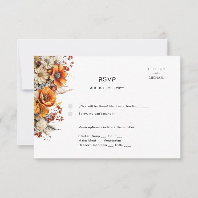 RSVP FLORAL DE OTOÑO | FLORES NARANJAS | BODA RÚST (Anverso)