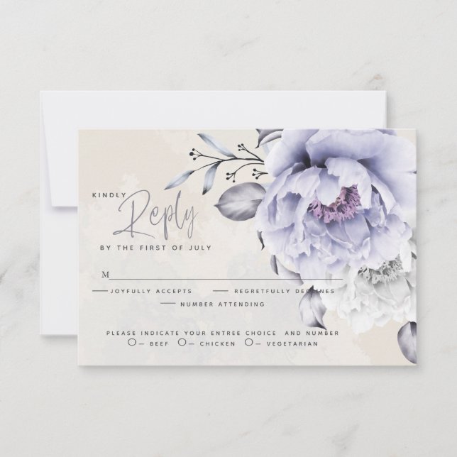 RSVP | Floral de peones rustica de Lilac y Alabast (Anverso)