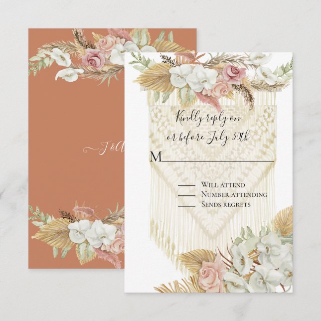 RSVP Floral de Terracota con Hierba Pampas Rosa Ve (Anverso / Reverso)