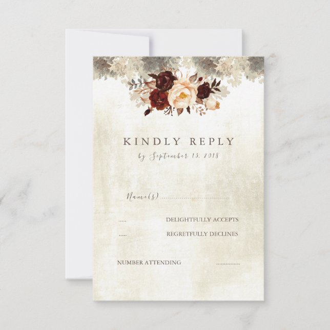 RSVP floral de un Boda ruso de Borgoña (Anverso)